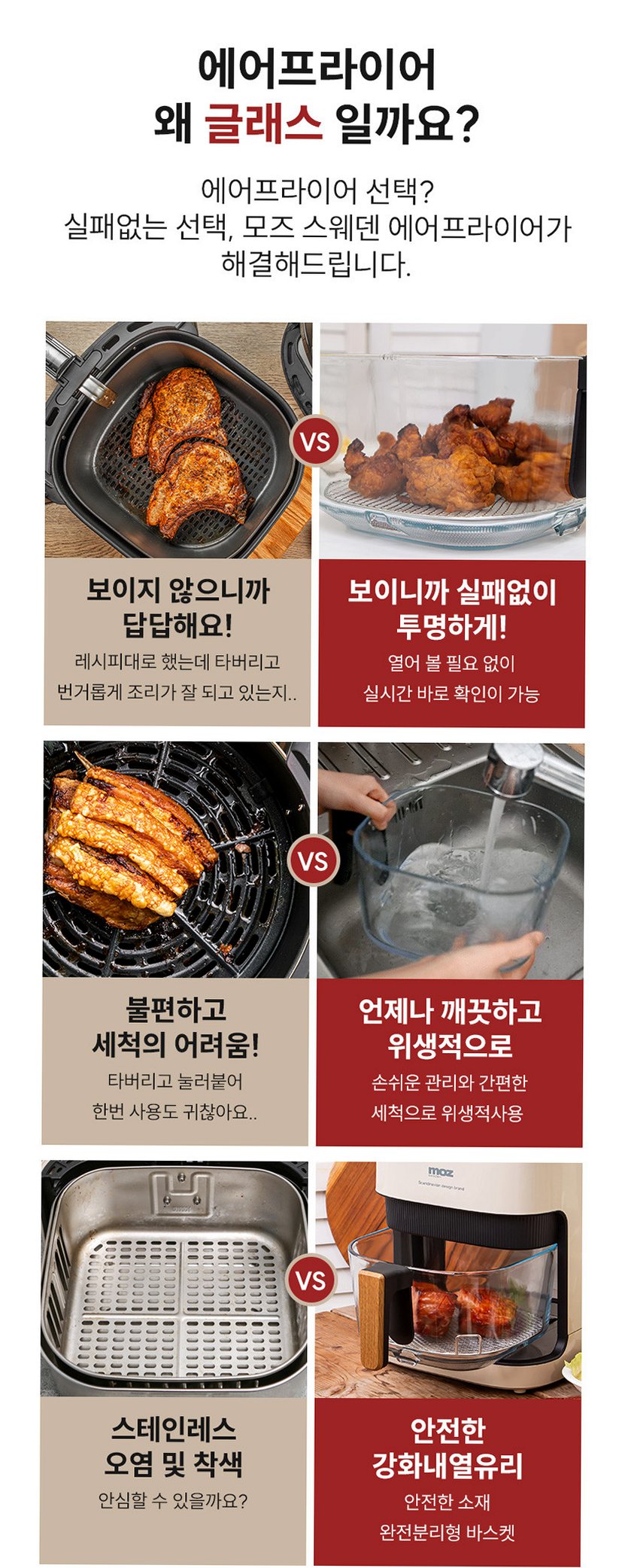 모즈스웨덴 글라스 에어프라이어 4.2L MA-5000G 아이보리 에어프라이기