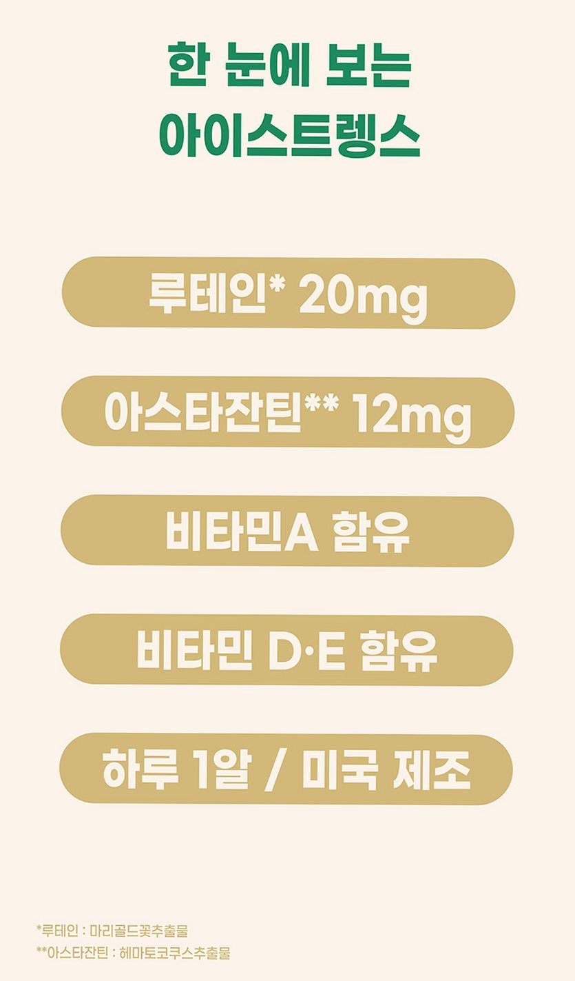 아이스트렝스 루테인 아스타잔틴 12mg 베타카로틴 눈건강 60캡슐, 1개